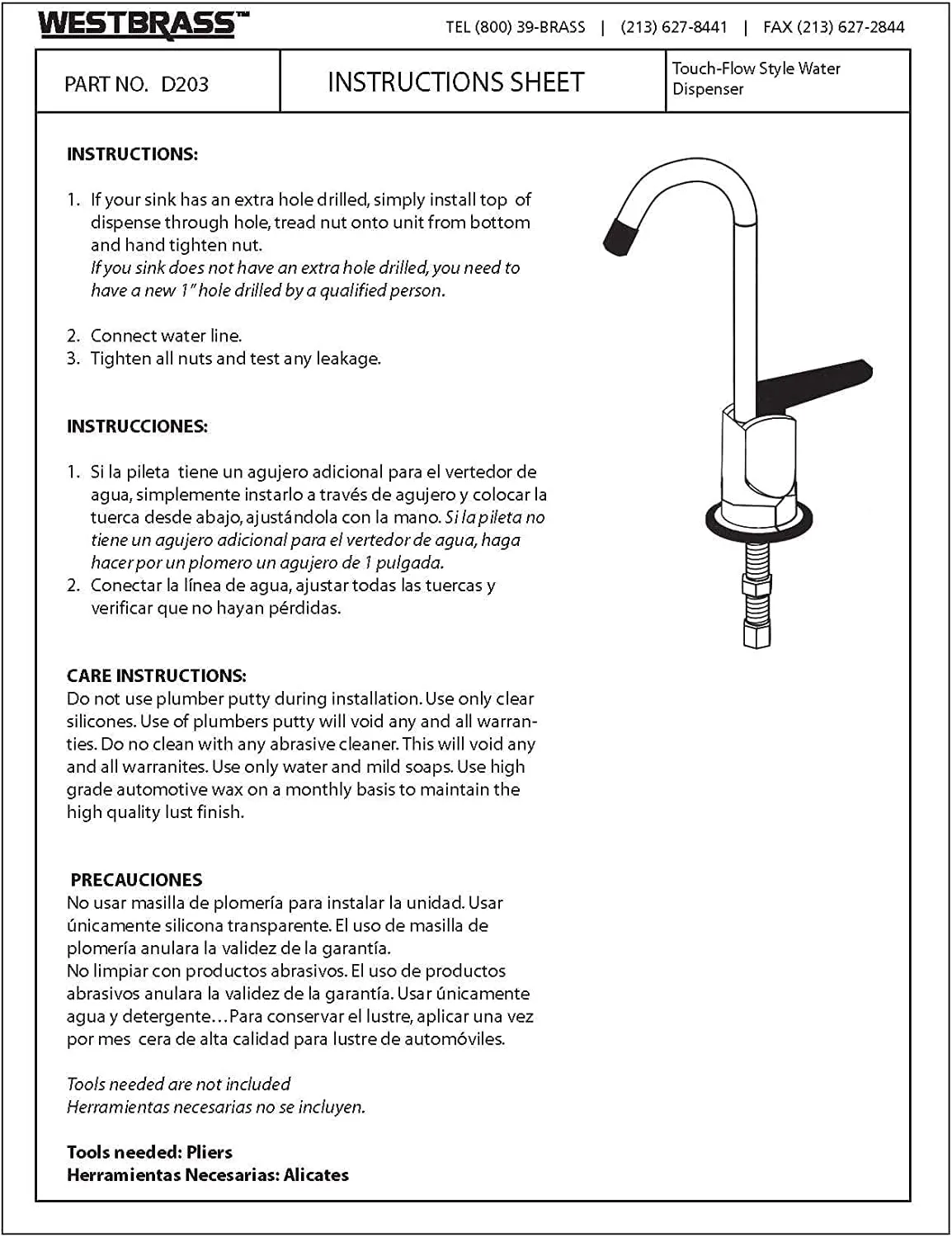 Westbrass D203-NL-11 6" Touch-Flo Style Pure Cold Water Dispenser Faucet, Antique Copper