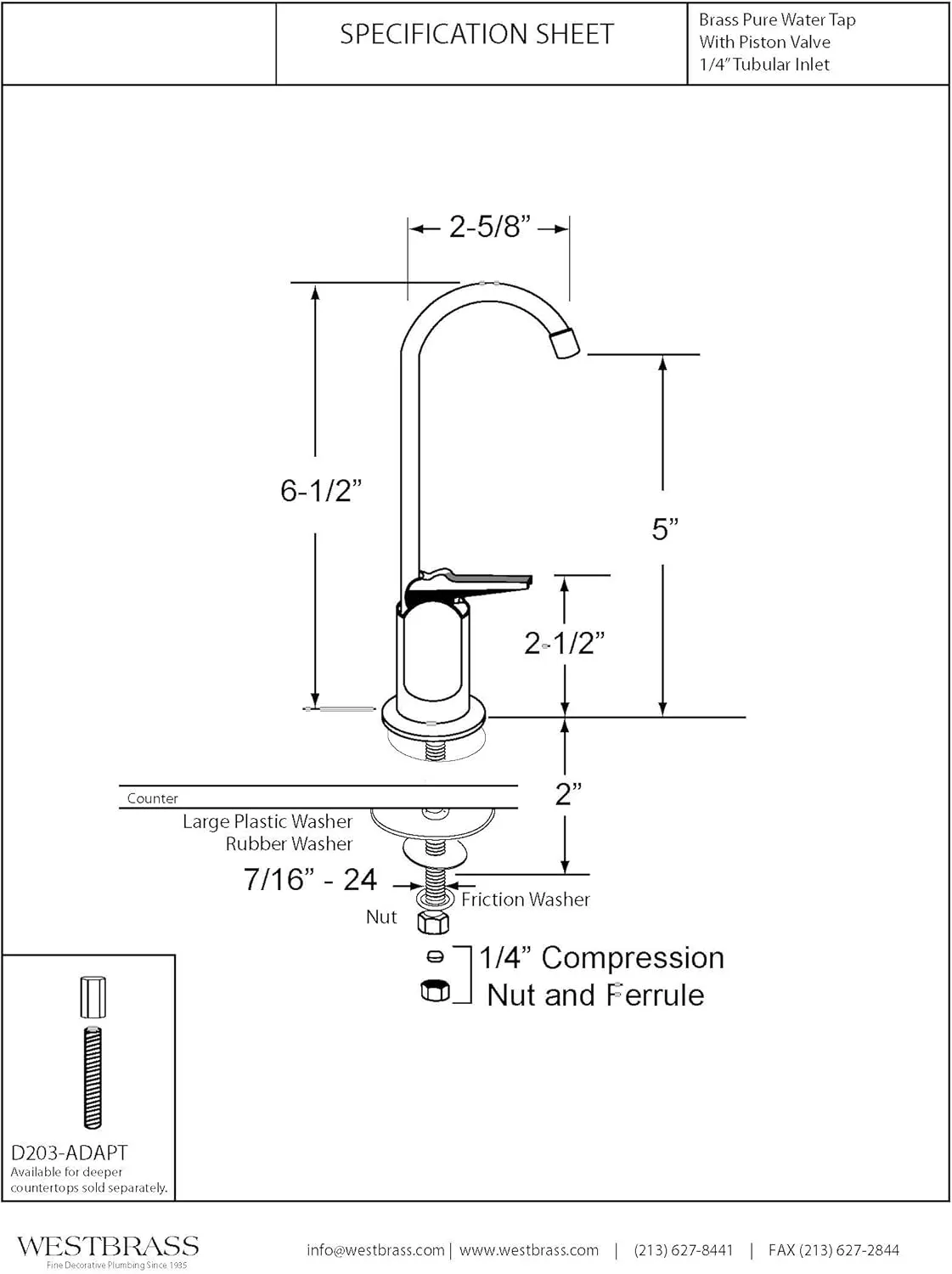 Westbrass D203-NL-11 6" Touch-Flo Style Pure Cold Water Dispenser Faucet, Antique Copper