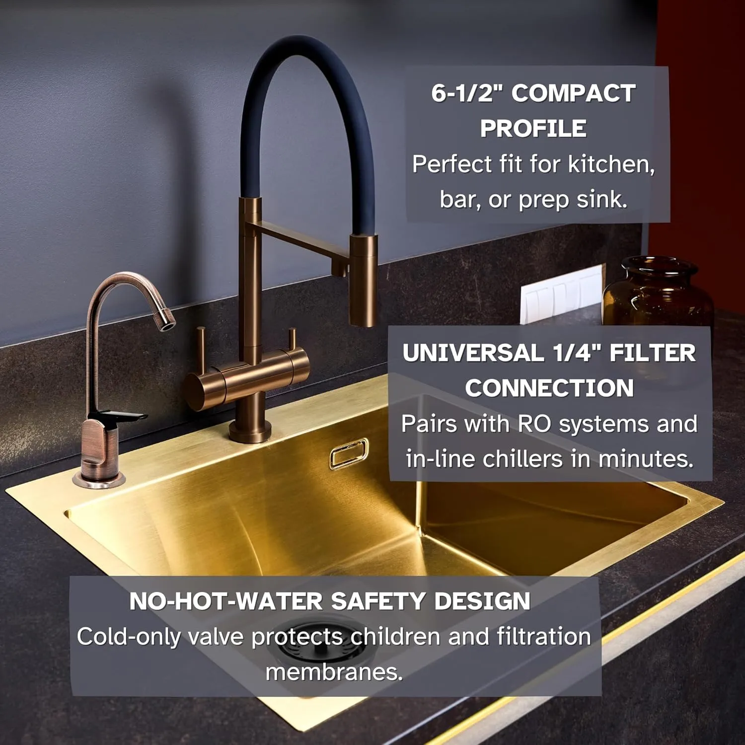 Westbrass D203-NL-11 6" Touch-Flo Style Pure Cold Water Dispenser Faucet, Antique Copper