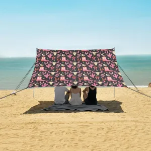 Western Skull Boots Cactus Beach Canopy Tent Anti-UV & Wind Resistant, Camping Sun Shelter Easy Setup Portable,Outdoor Shade Tents with Sandbags,Sand Shovels,Ground Pegs & Stability Poles