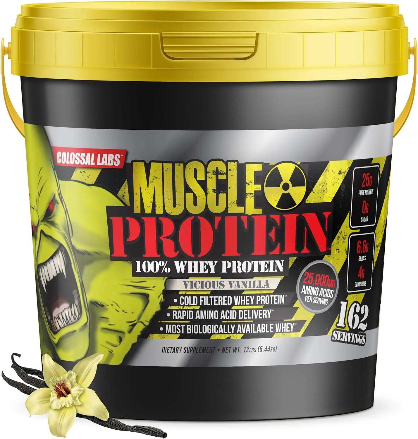 Whey Protein Blend [12 Pounds/Pack of 1]–Vicious Vanilla, Cold Filtered, 25g Pure Protein, 6.6g BCAAs/Serving(Packaging May Vary)
