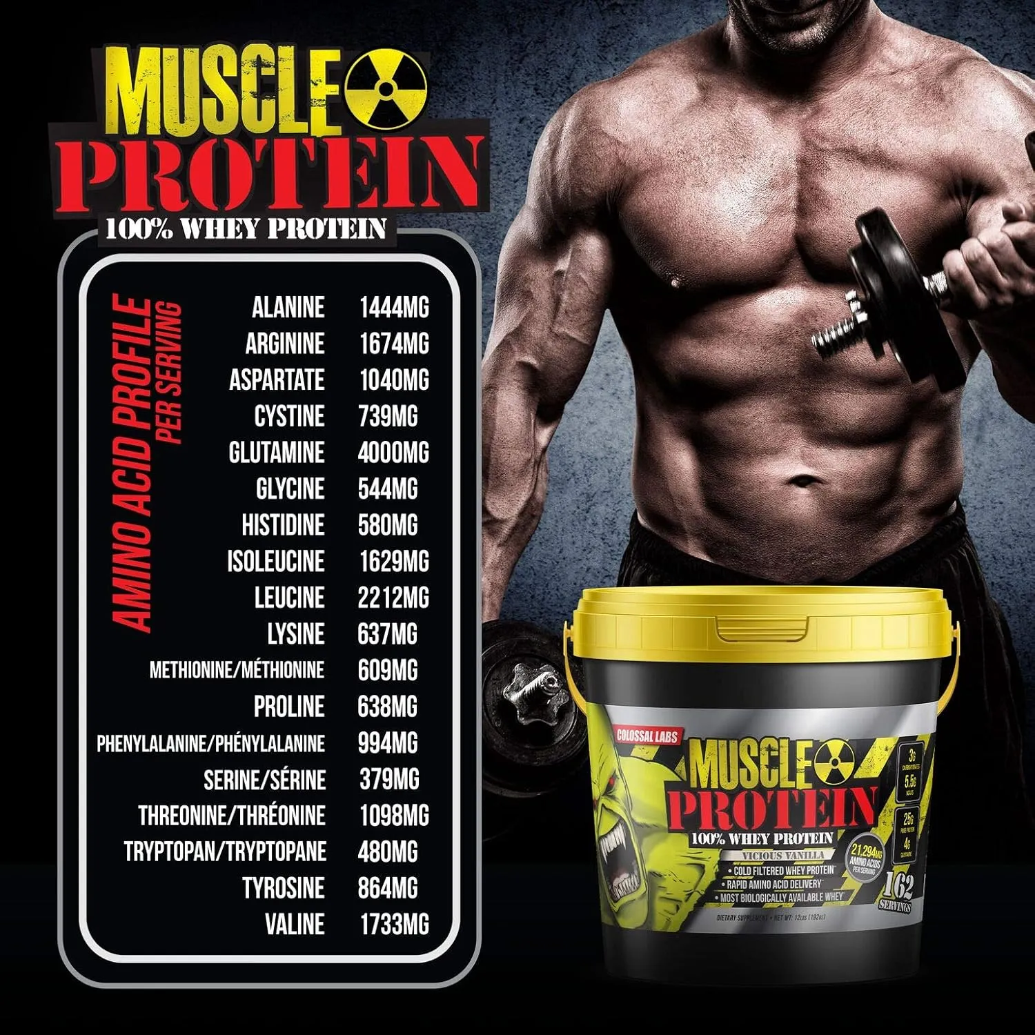 Whey Protein Blend [12 Pounds/Pack of 1]–Vicious Vanilla, Cold Filtered, 25g Pure Protein, 6.6g BCAAs/Serving(Packaging May Vary)