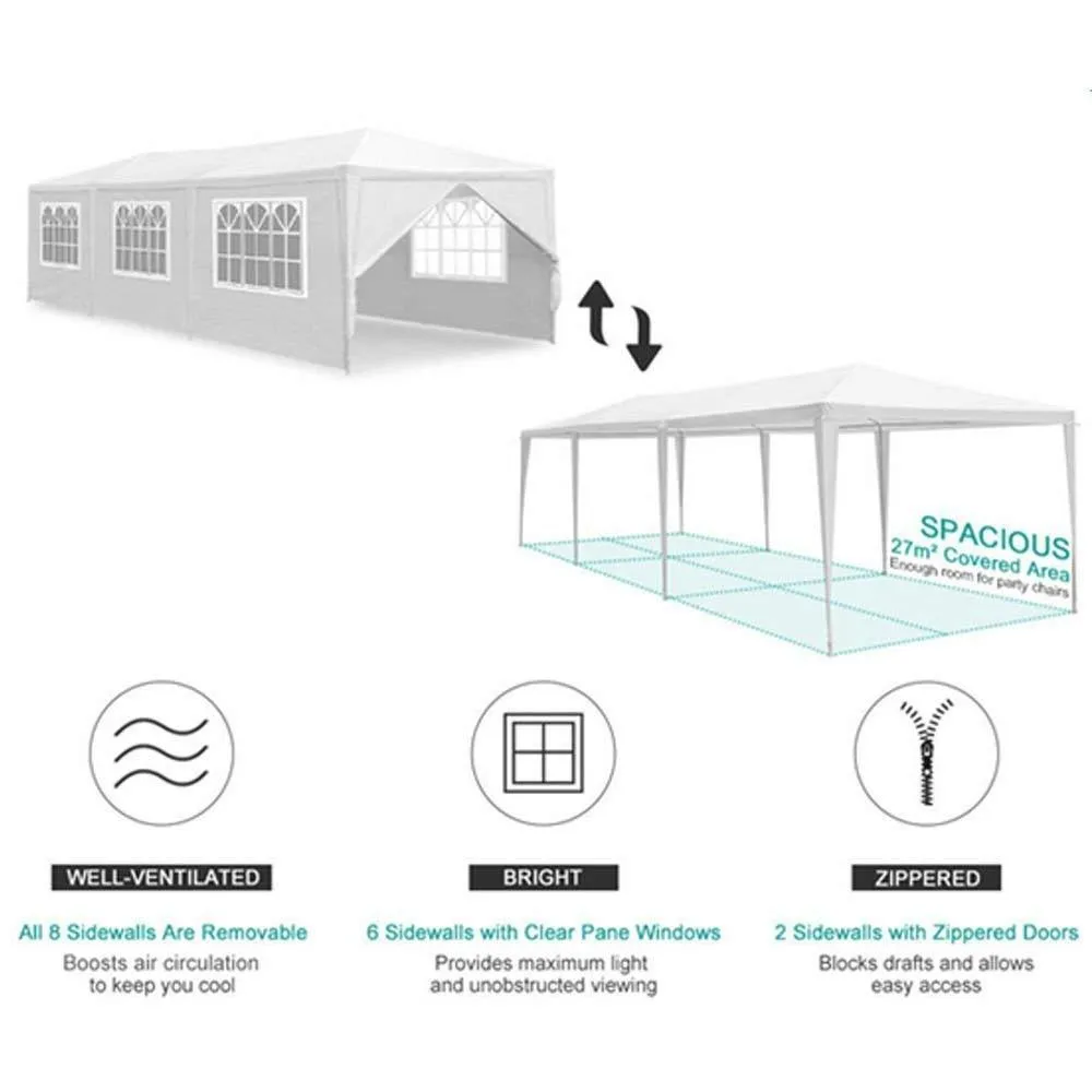 White 10-ft x 30-ft Gazebo Canopy Tent (5 or 8 Removable Walls)