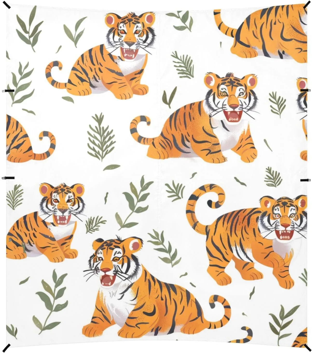 White Cartoon Tigers Beach Tent & Canopy UPF50 Waterproof Outdoor Sun Shade with Sandbags, Sand Shovel, Poles for Camping Trips, Fishing, Backyard Fun or Picnics