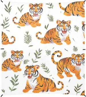 White Cartoon Tigers Beach Tent & Canopy UPF50 Waterproof Outdoor Sun Shade with Sandbags, Sand Shovel, Poles for Camping Trips, Fishing, Backyard Fun or Picnics