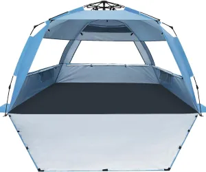 WhiteFang Deluxe Pop Up Beach Tent Sun Shade Shelter for 3-4/5-6 Person, UV Protection, Extendable Floor with 3 Ventilating Windows Plus Carrying Bag, Stakes, and Guy Lines