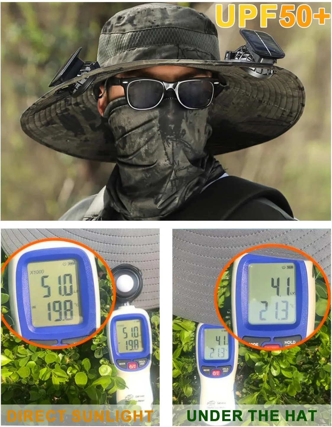Wide Brim Solar Fan Outdoor Fishing Hat, Solar & USB Powered, Summer UV Protection Outdoor Fishing Hats UPF 50