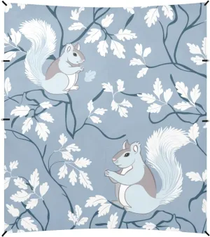 William Morris Style Squirrel Baby Blue Foldable Beach Tent UPF50  Protection Lightweight Portable Sun Shelter Includes Sand Shovel, Sandbags, Stability Poles for Backyard and Camping