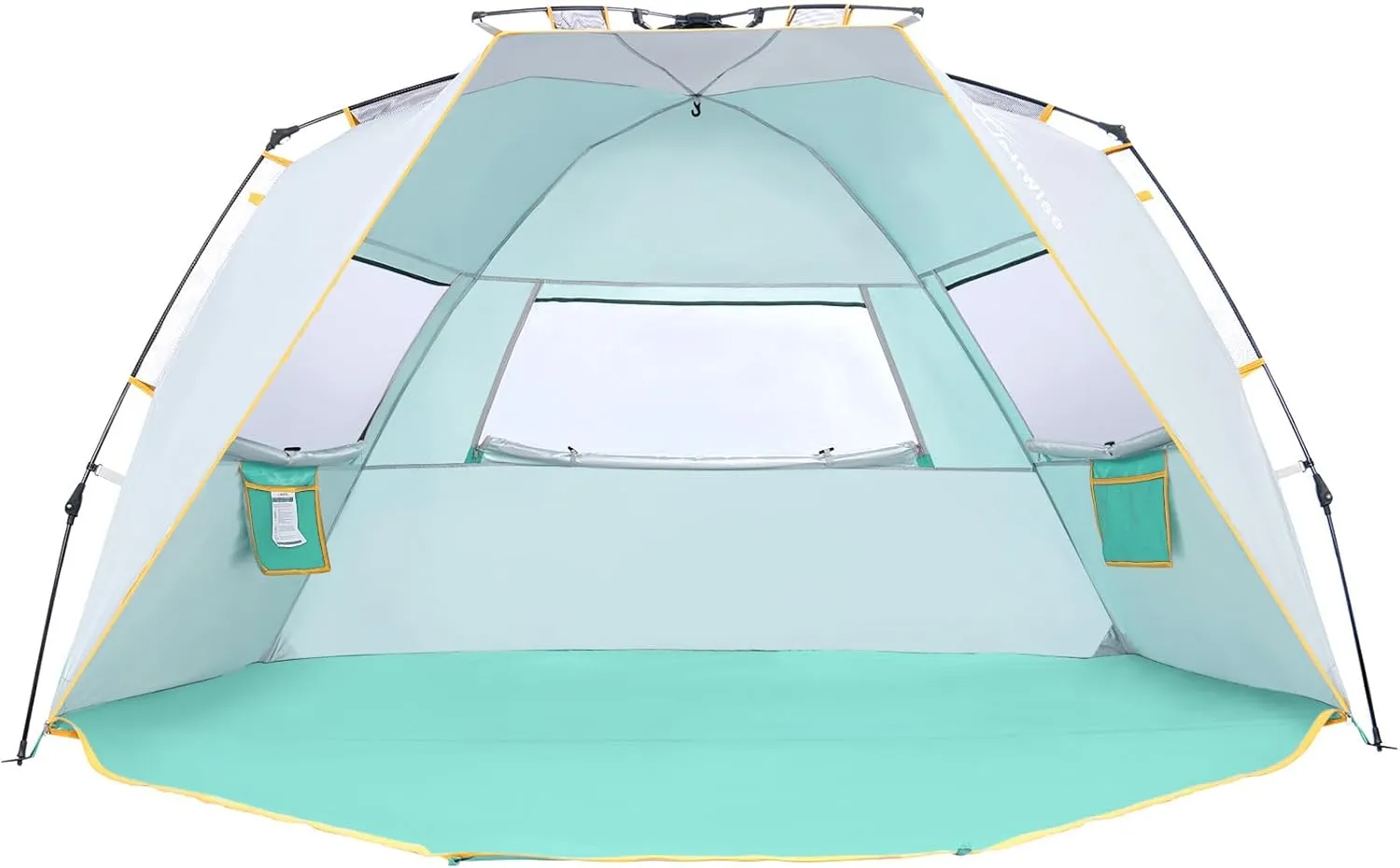 WolfWise 6-7 Person Easy Up Beach Tent UPF 50  Portable Instant Sun Shelter Canopy Umbrella with Extended Zippered Porch, Mint Green