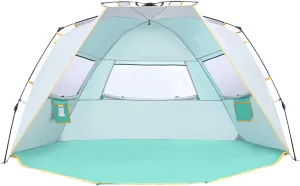 WolfWise 6-7 Person Easy Up Beach Tent UPF 50  Portable Instant Sun Shelter Canopy Umbrella with Extended Zippered Porch, Mint Green