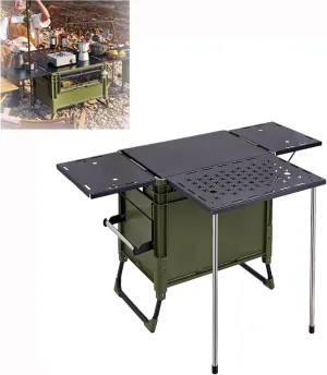 WOLWES Portable Camp Kitchen Box Camping Table with Storage of 25 L or 60 L Camping Cooking Camp Table Foldable for 2~4 Peoples Picnic BBQ Beach Traveling (Color : Green, Size : L)