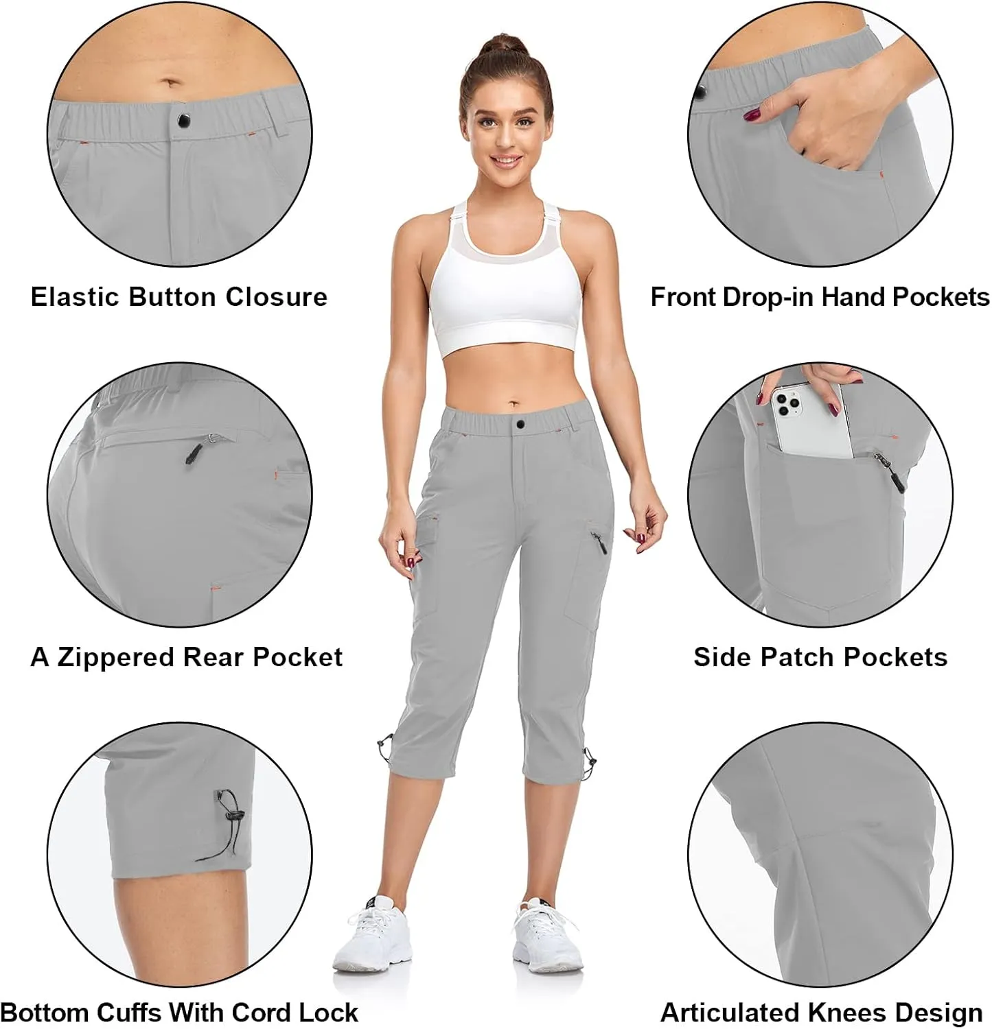 Women's Capri Pants Lightweight Outdoor Cargo Hiking Capris Quick Dry UPF 50 with Zipper Pockets