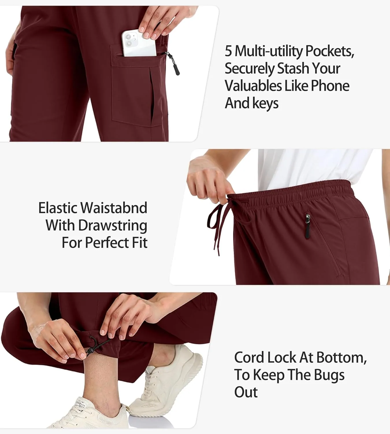 Women's Cargo Hiking Pants Camping Fishing Drift Quick Dry Water Resistant UPF50  Workout Travel Pants 5 Zip Pockets