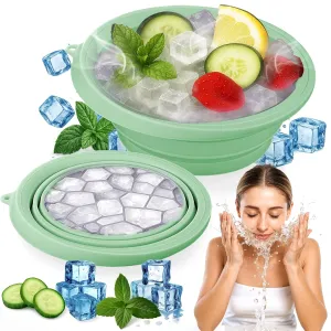 XANGNIER Face Bowl for Ice with Built-In Ice Tray – Collapsible Silicone Facial Ice Bath Bowl for Cold Plunge Therapy, Skin Tightening & Acne Relief – Green Portable Spa Tool for Home & Travel