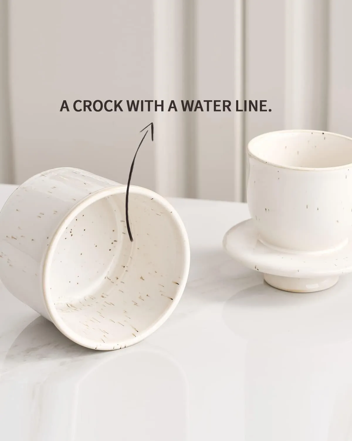 XELA Porcelain Butter Keeper Crock, French Butter Crock for Counter, Butter Keeper With Water Line for Fresh Spreadable Butter-Speckled White