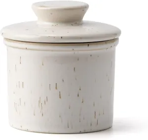 XELA Porcelain Butter Keeper Crock, French Butter Crock for Counter, Butter Keeper With Water Line for Fresh Spreadable Butter-Speckled White