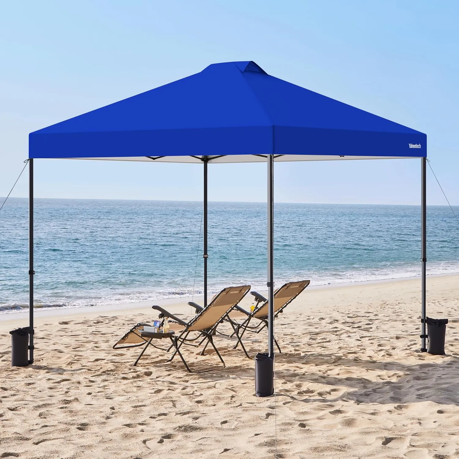Yaheetech 10x10 Pop-up Canopy Tent w/ 2 Integrated Wheels for Mobility, Waterpoof & Heavy Duty, Instant Sun Shelter with Carry Bag, Weight Bags for Outdoor Camping Beach Patio Parties, Blue