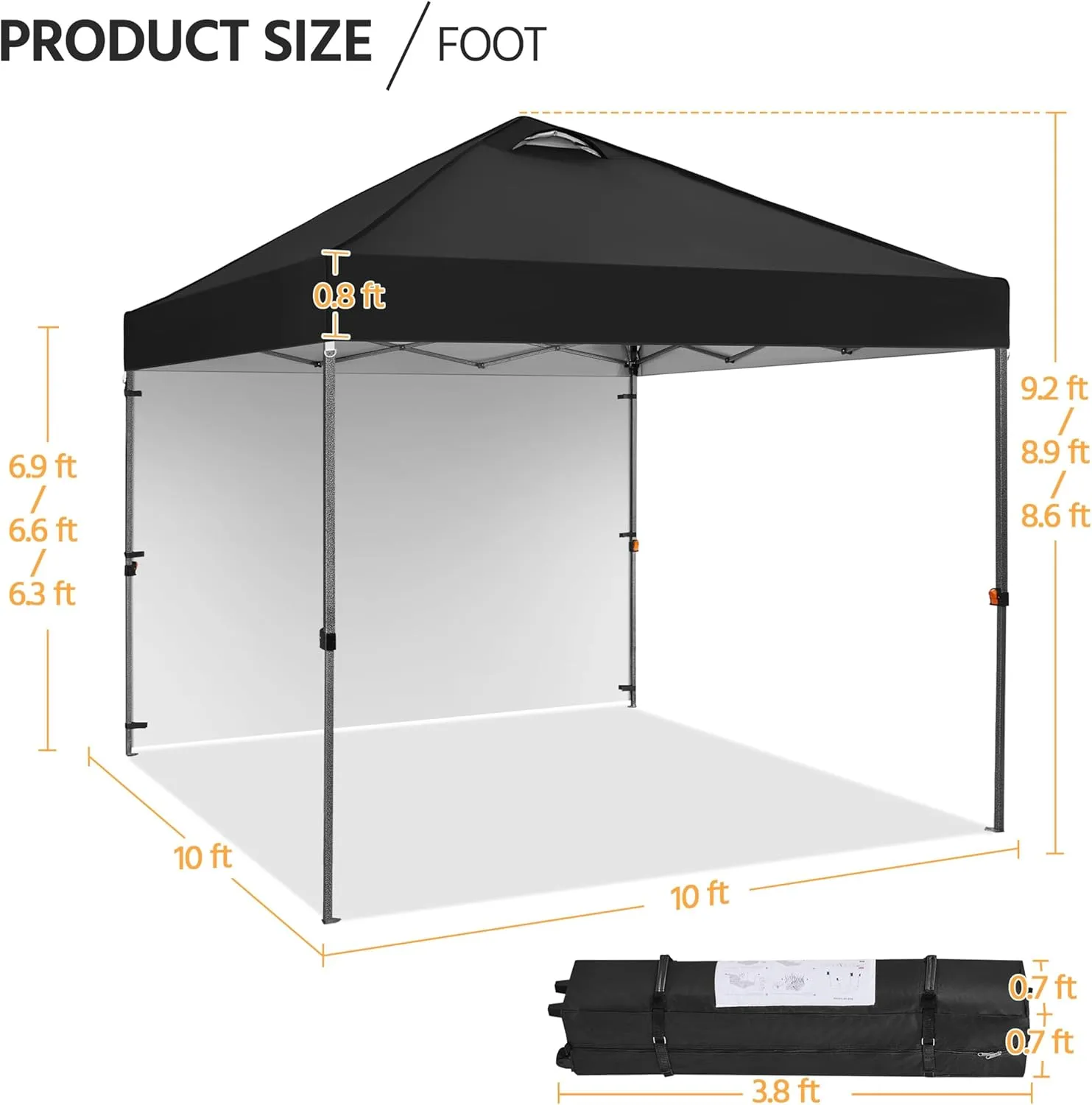 Yaheetech 10x10 Pop up Canopy Tent w/1 Sidewall, Instant Commercial 150D Silver Coated Fabric Outdoor Instant Tent w/Wheeled Bag, 4 Sandbags, 8 Stakes & 4 Ropes for Parties, Camping, Beach, Black