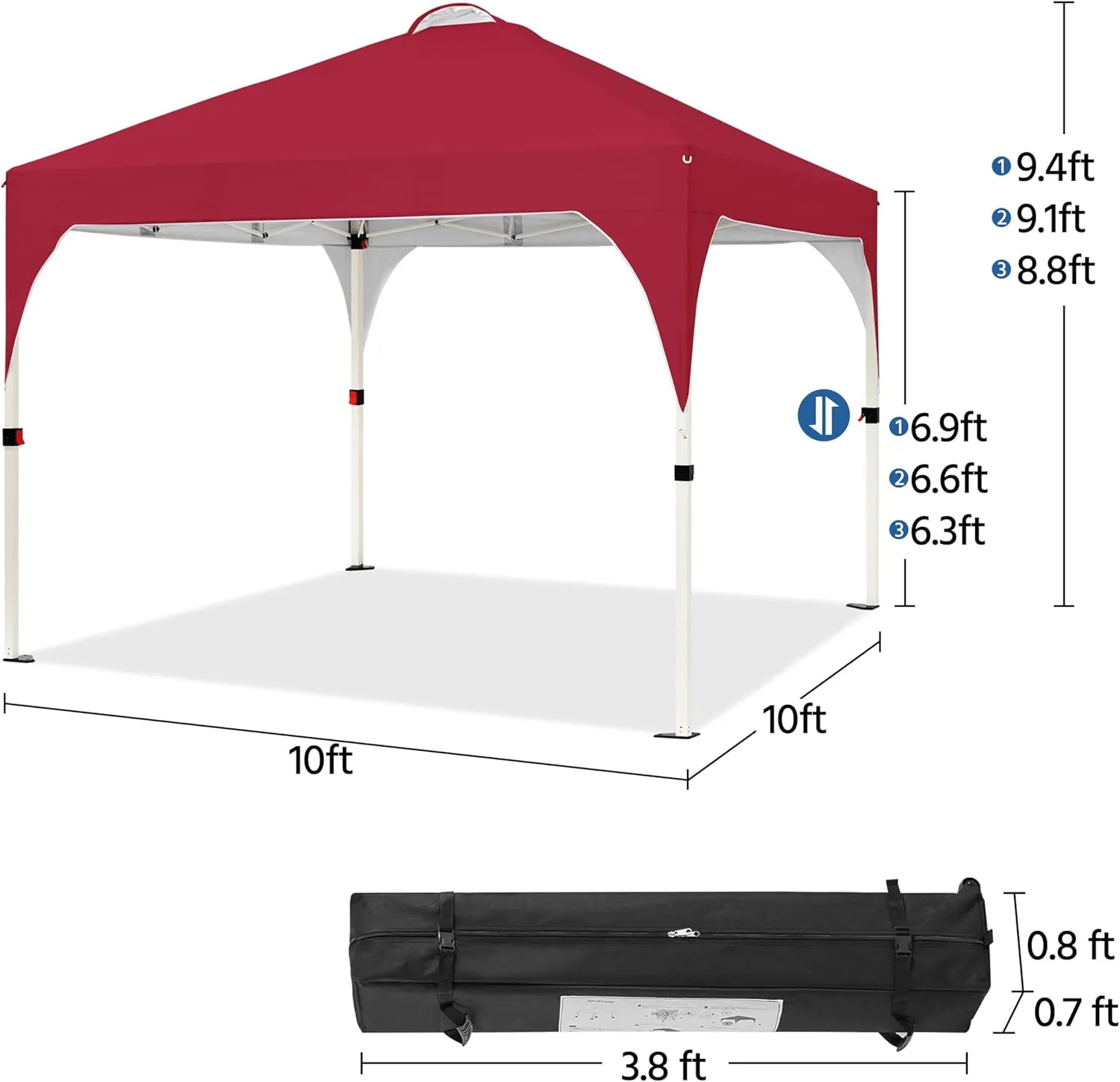 Yaheetech 10x10 Pop Up Canopy Tent with Vent, Easy Set Up Tent, Instant Sun Shelter Canopy with Wheeled Bag, 4 Sandbags, 12 Stakes & 4 Ropes, for Parties, Beach, Outdoor, Red
