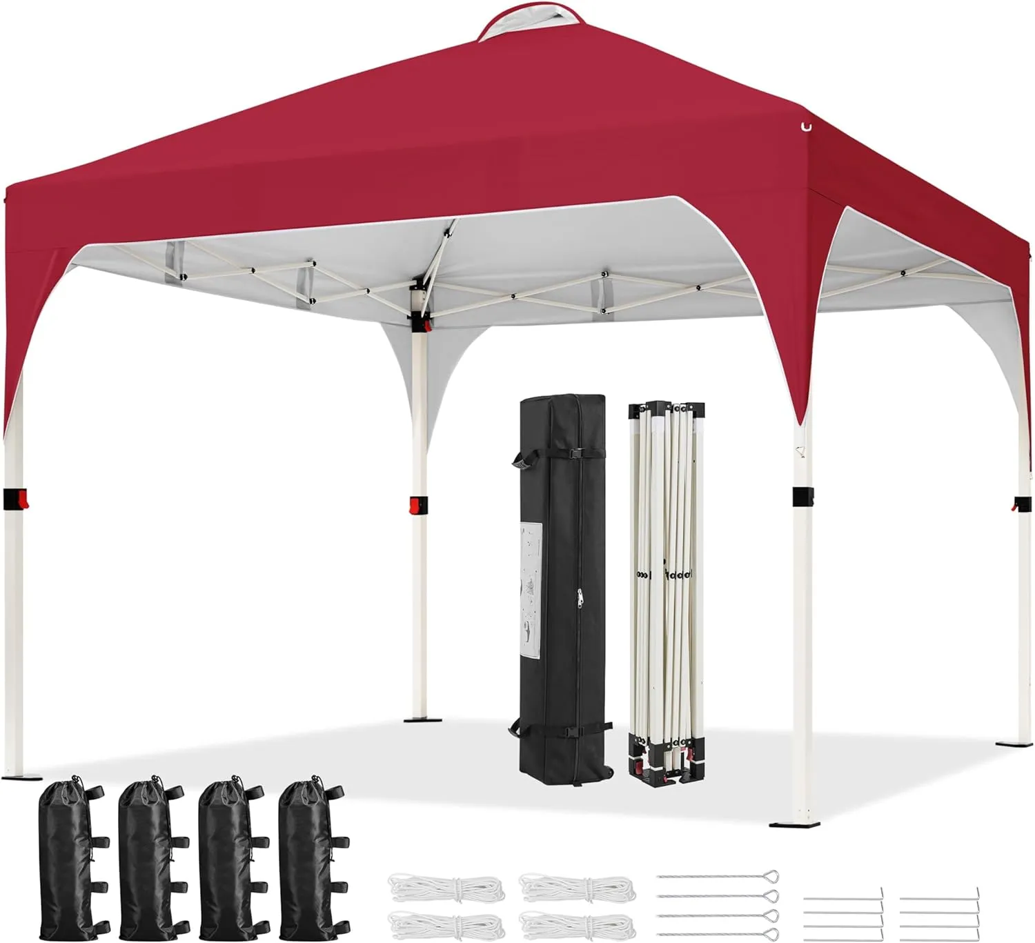 Yaheetech 10x10 Pop Up Canopy Tent with Vent, Easy Set Up Tent, Instant Sun Shelter Canopy with Wheeled Bag, 4 Sandbags, 12 Stakes & 4 Ropes, for Parties, Beach, Outdoor, Red
