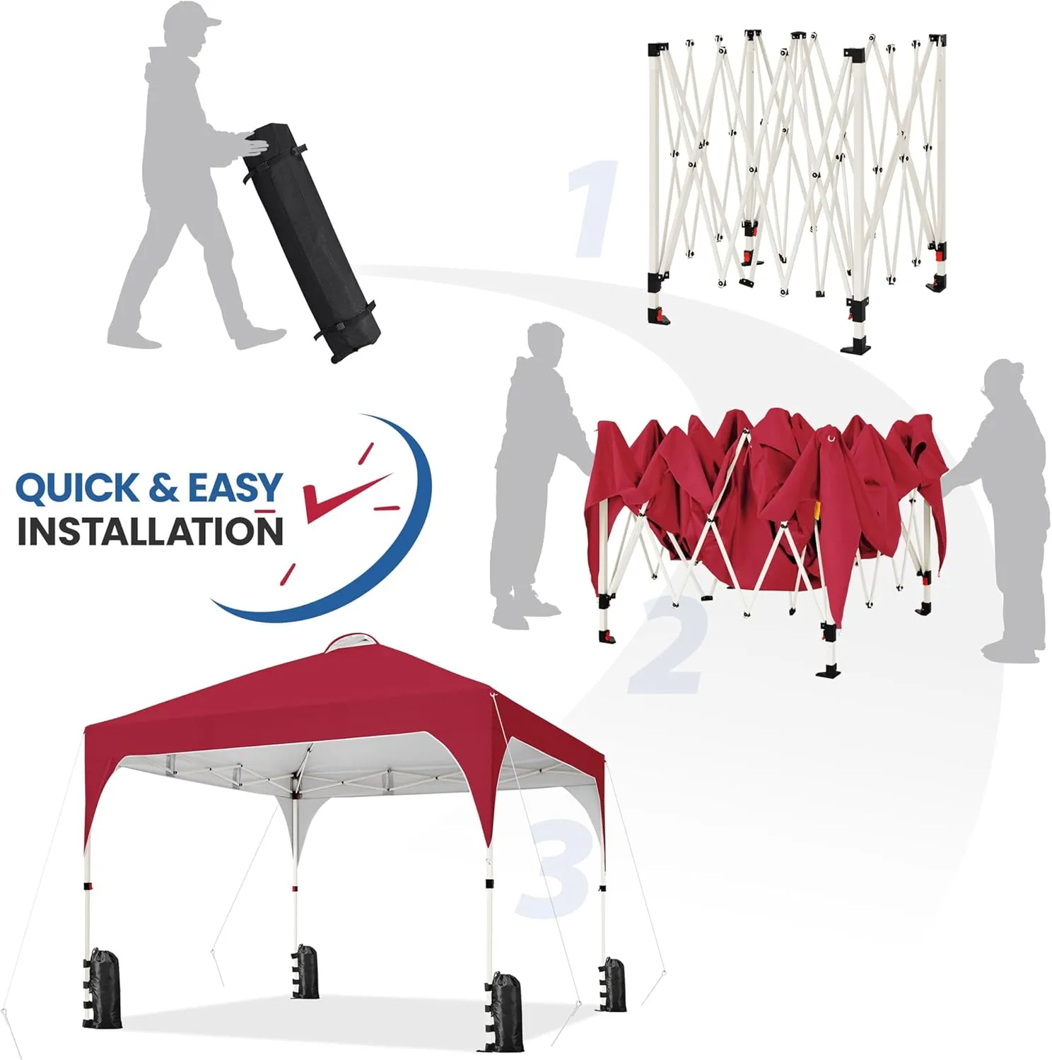 Yaheetech 10x10 Pop Up Canopy Tent with Vent, Easy Set Up Tent, Instant Sun Shelter Canopy with Wheeled Bag, 4 Sandbags, 12 Stakes & 4 Ropes, for Parties, Beach, Outdoor, Red