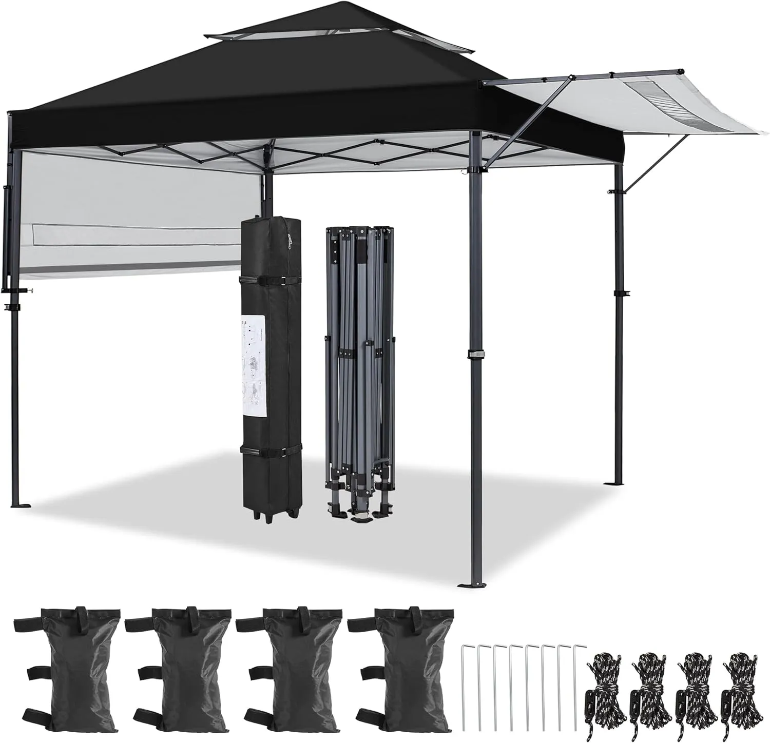 Yaheetech 10x17ft Pop Up Canopy with Awnings, 2-Tier Outdoor Canopy Tent, Heavy Duty Instant Shelter with Ventilation, Adjustable Dual Half Awnings & Wheeled Carry Bag, One-Handed Set-up, Black