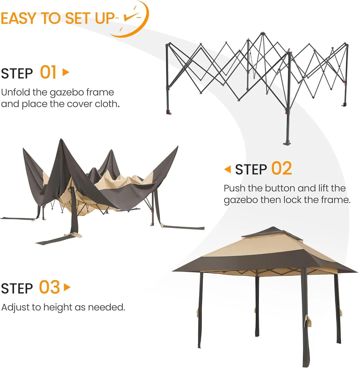 Yaheetech 13x13 Pop Up Gazebo Outdoor Canopy Shelter, Instant Patio Gazebo Sun Shade Canopy Tent with 4 Sandbags, Double Tiers & Mesh Netting for Lawn, Garden, Backyard & Deck, Khaki