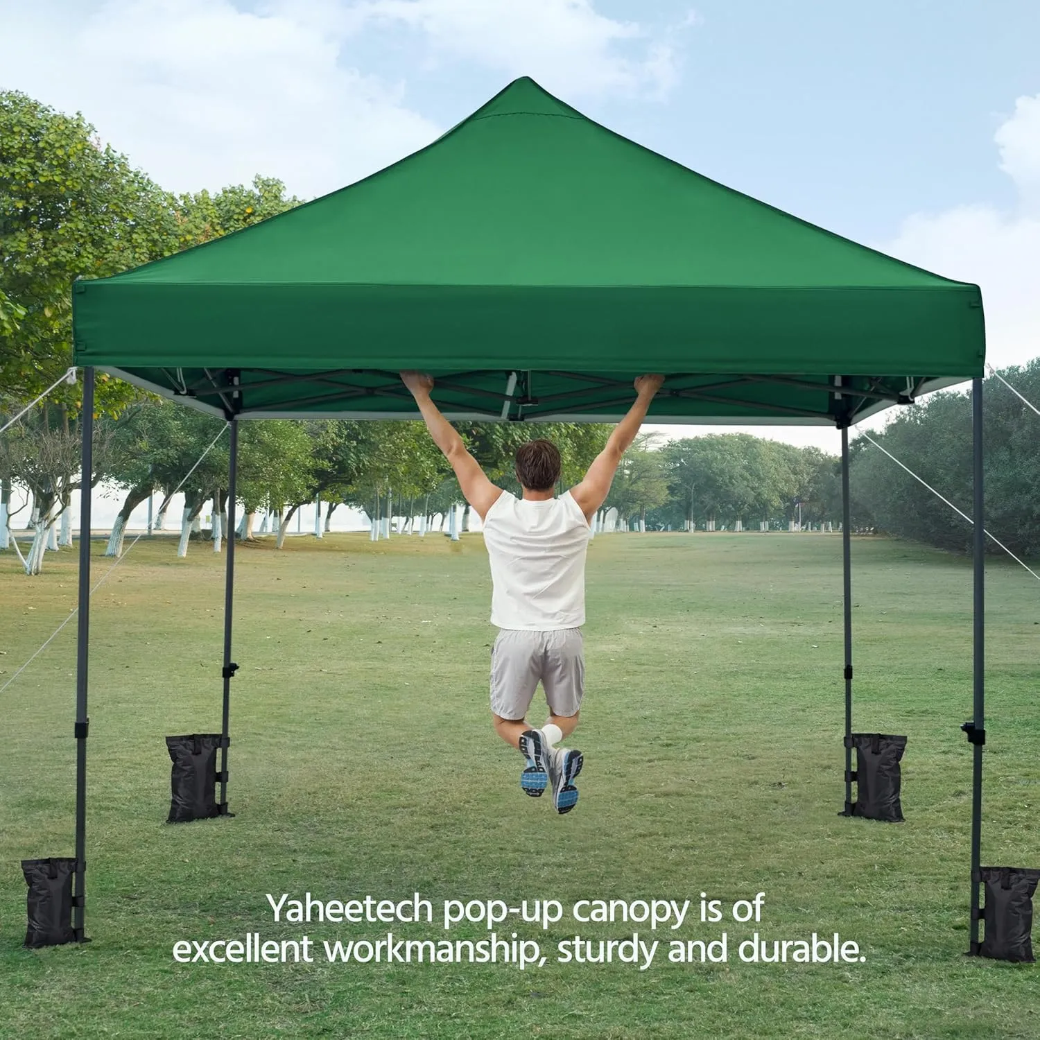 Yaheetech Canopy Tent, Commercial Instant Heavy Duty Canopy, 500D Waterproof Adjustable Canopy with Wheeled Carry Bag, 4 Sandbags and 4 Stakes (10x10, Dark Green)