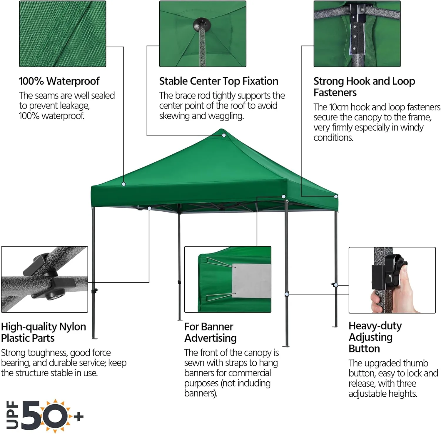 Yaheetech Canopy Tent, Commercial Instant Heavy Duty Canopy, 500D Waterproof Adjustable Canopy with Wheeled Carry Bag, 4 Sandbags and 4 Stakes (10x10, Dark Green)