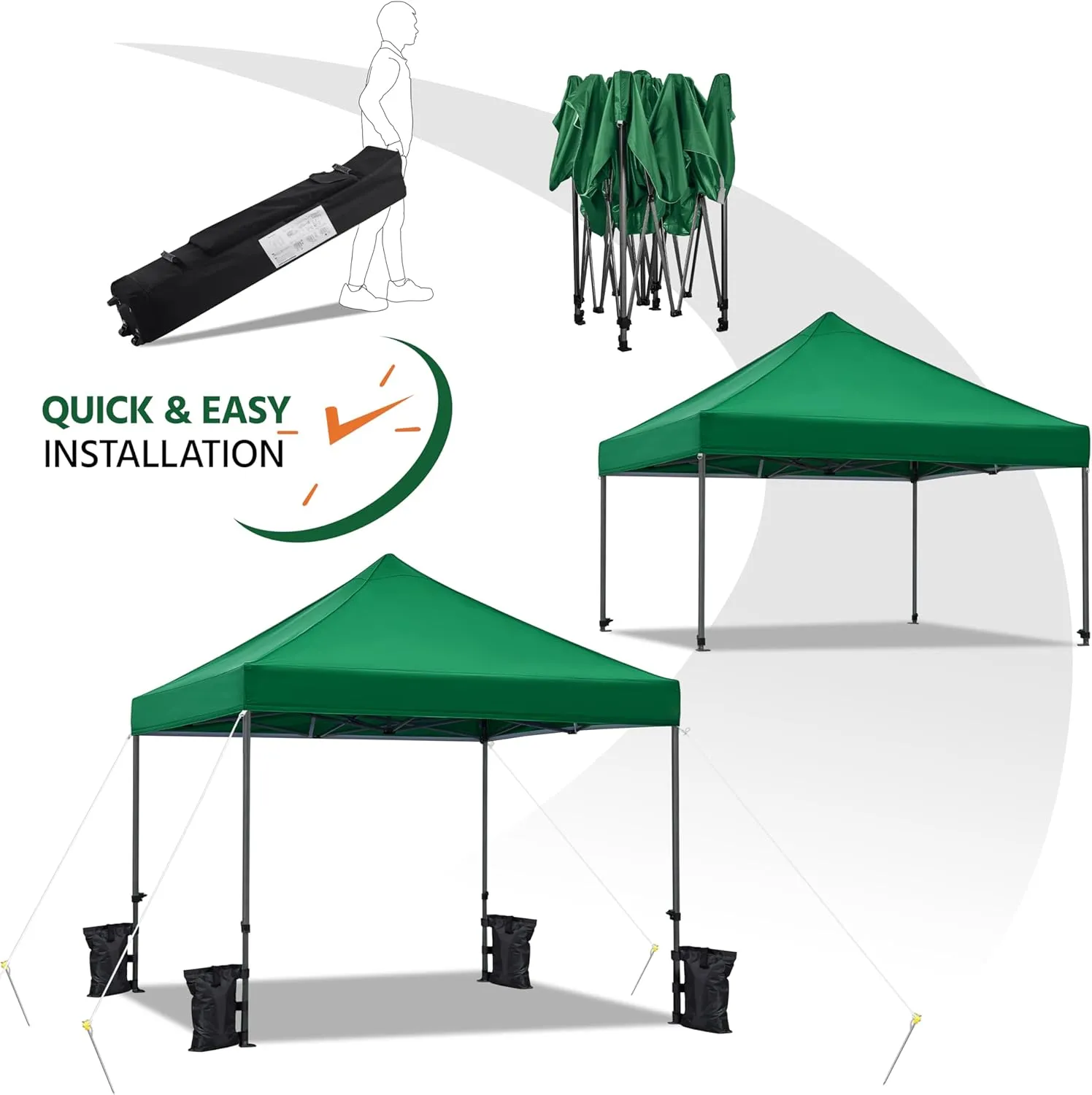 Yaheetech Canopy Tent, Commercial Instant Heavy Duty Canopy, 500D Waterproof Adjustable Canopy with Wheeled Carry Bag, 4 Sandbags and 4 Stakes (10x10, Dark Green)