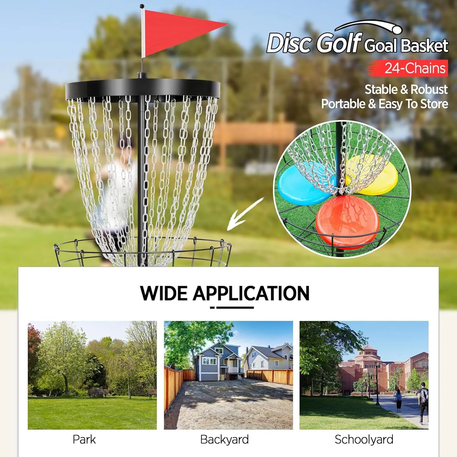 Yaheetech Portable Disc Golf Basket Target Disc Sports 12-Chain Practice Disc Golf Target Steel Hole Disc Golf Goals Catcher Indoor & Outdoor, Blue/Red/Orange/Black