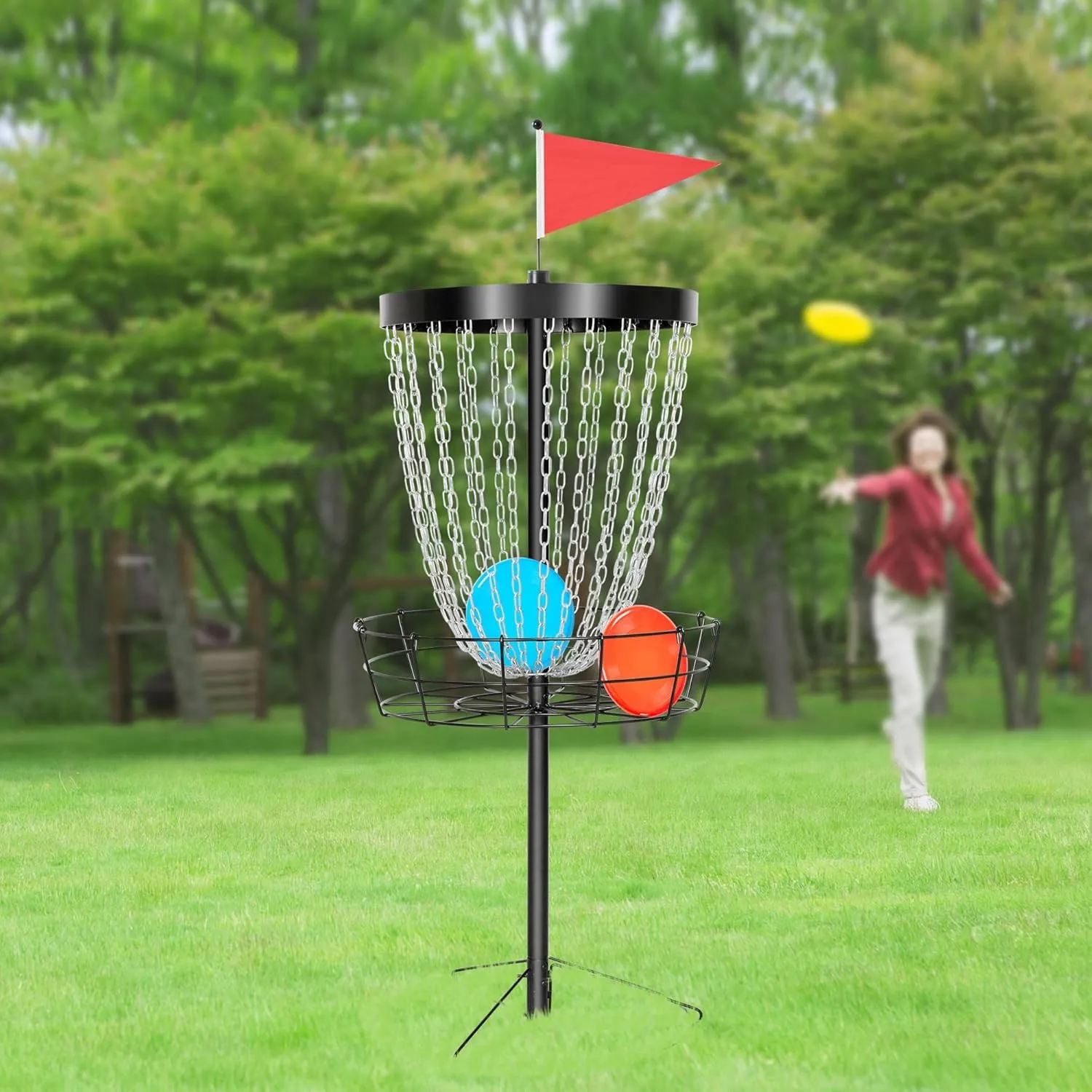 Yaheetech Portable Disc Golf Basket Target Disc Sports 12-Chain Practice Disc Golf Target Steel Hole Disc Golf Goals Catcher Indoor & Outdoor, Blue/Red/Orange/Black
