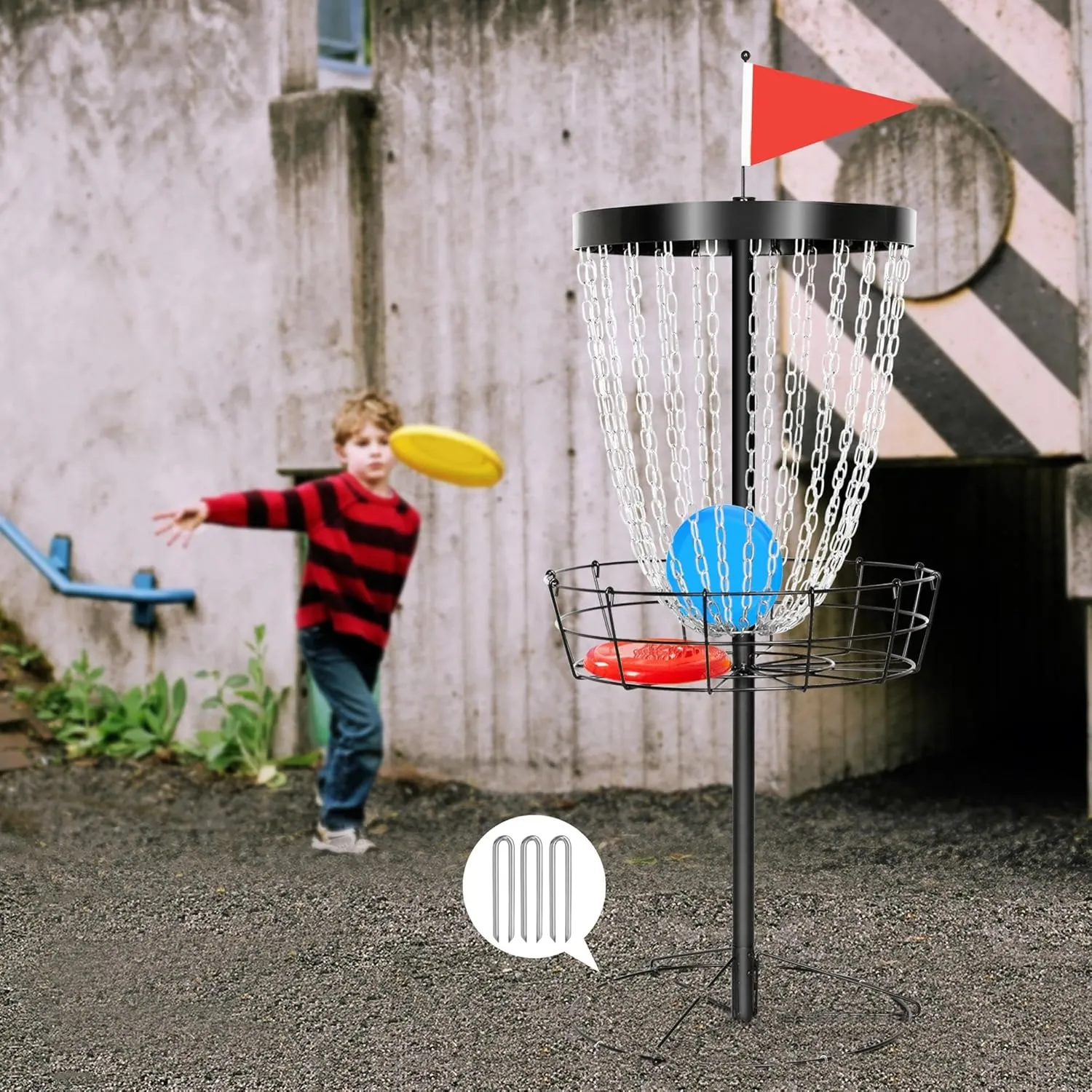 Yaheetech Portable Disc Golf Basket Target Disc Sports 12-Chain Practice Disc Golf Target Steel Hole Disc Golf Goals Catcher Indoor & Outdoor, Blue/Red/Orange/Black