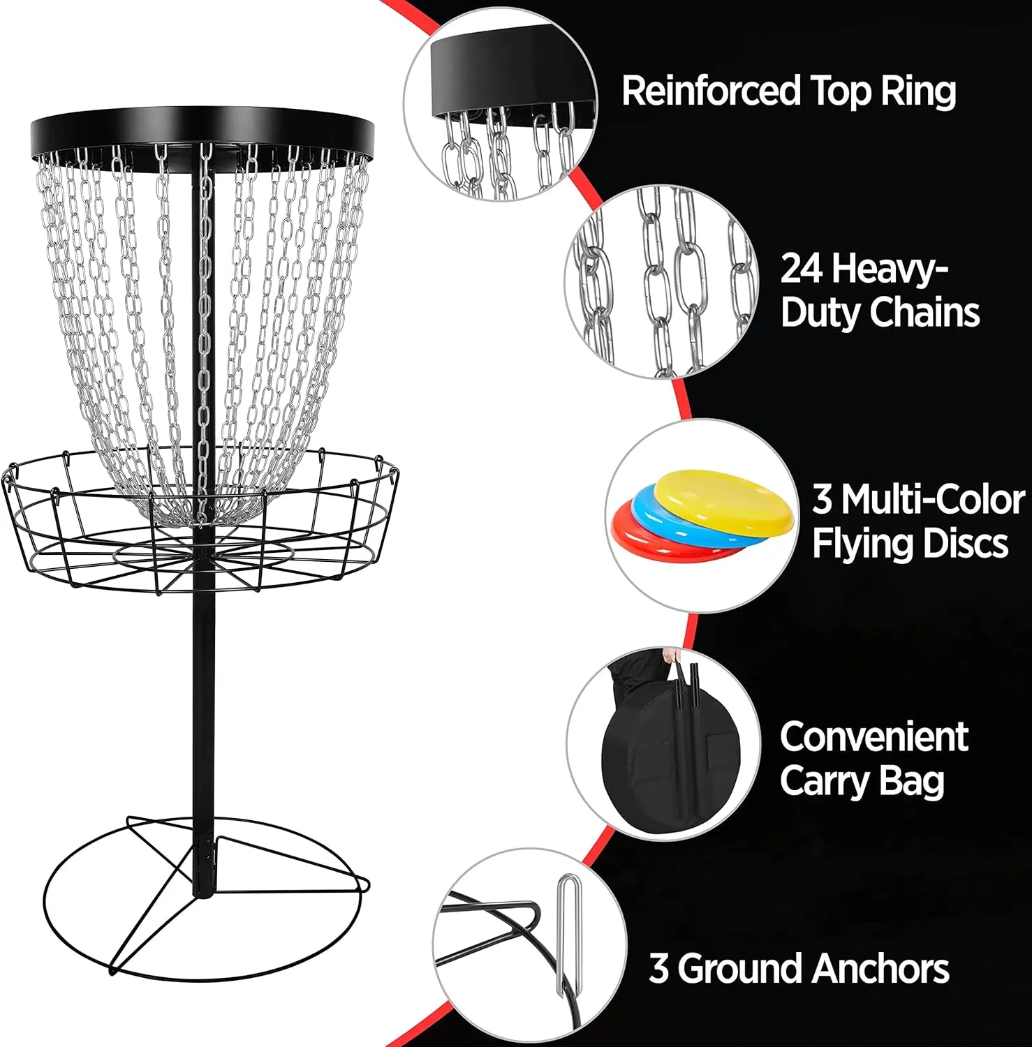 Yaheetech Portable Disc Golf Basket Target Disc Sports 12-Chain Practice Disc Golf Target Steel Hole Disc Golf Goals Catcher Indoor & Outdoor, Blue/Red/Orange/Black