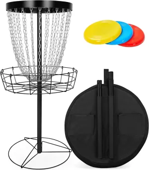 Yaheetech Portable Disc Golf Basket Target Disc Sports 12-Chain Practice Disc Golf Target Steel Hole Disc Golf Goals Catcher Indoor & Outdoor, Blue/Red/Orange/Black