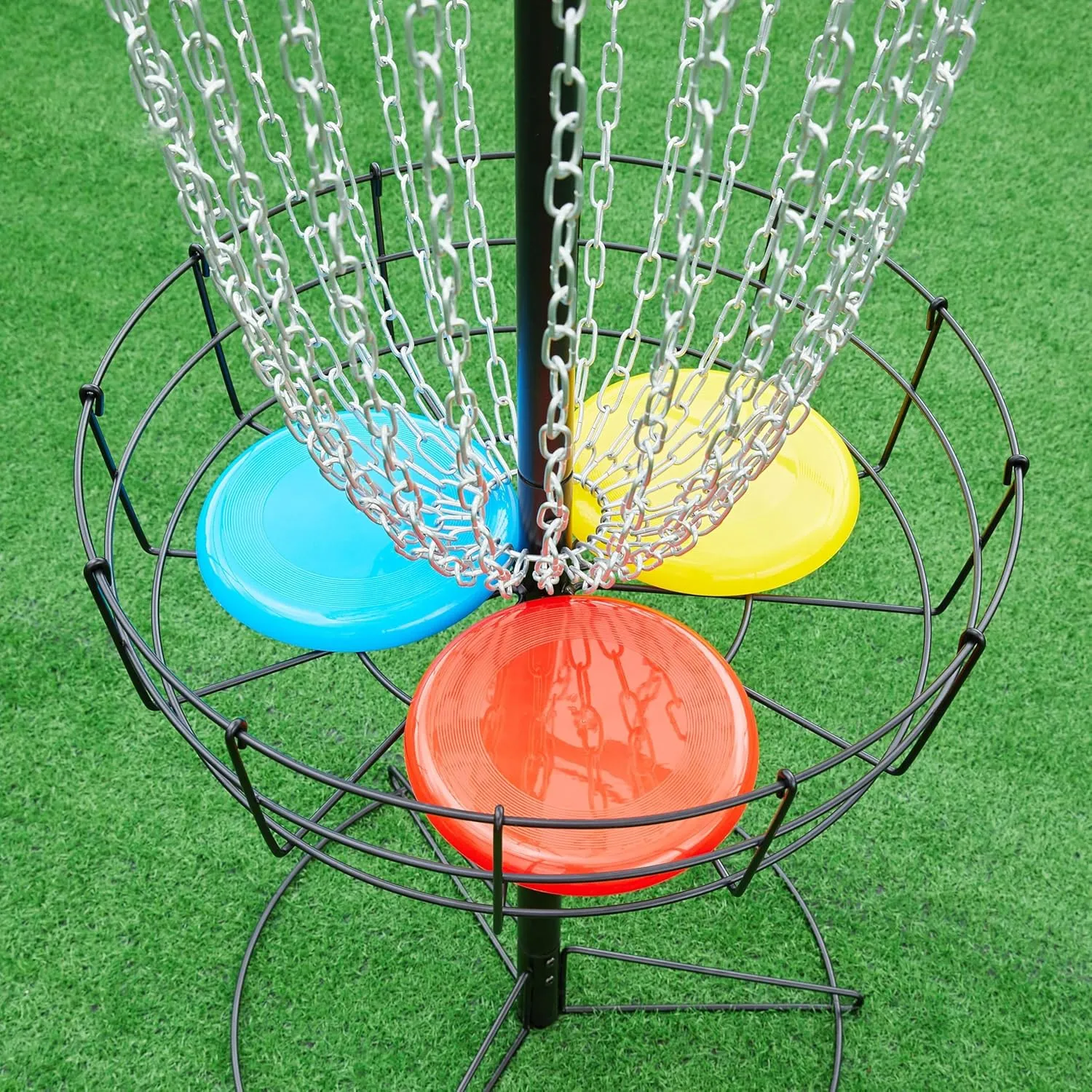 Yaheetech Portable Disc Golf Basket Target Disc Sports 12-Chain Practice Disc Golf Target Steel Hole Disc Golf Goals Catcher Indoor & Outdoor, Blue/Red/Orange/Black