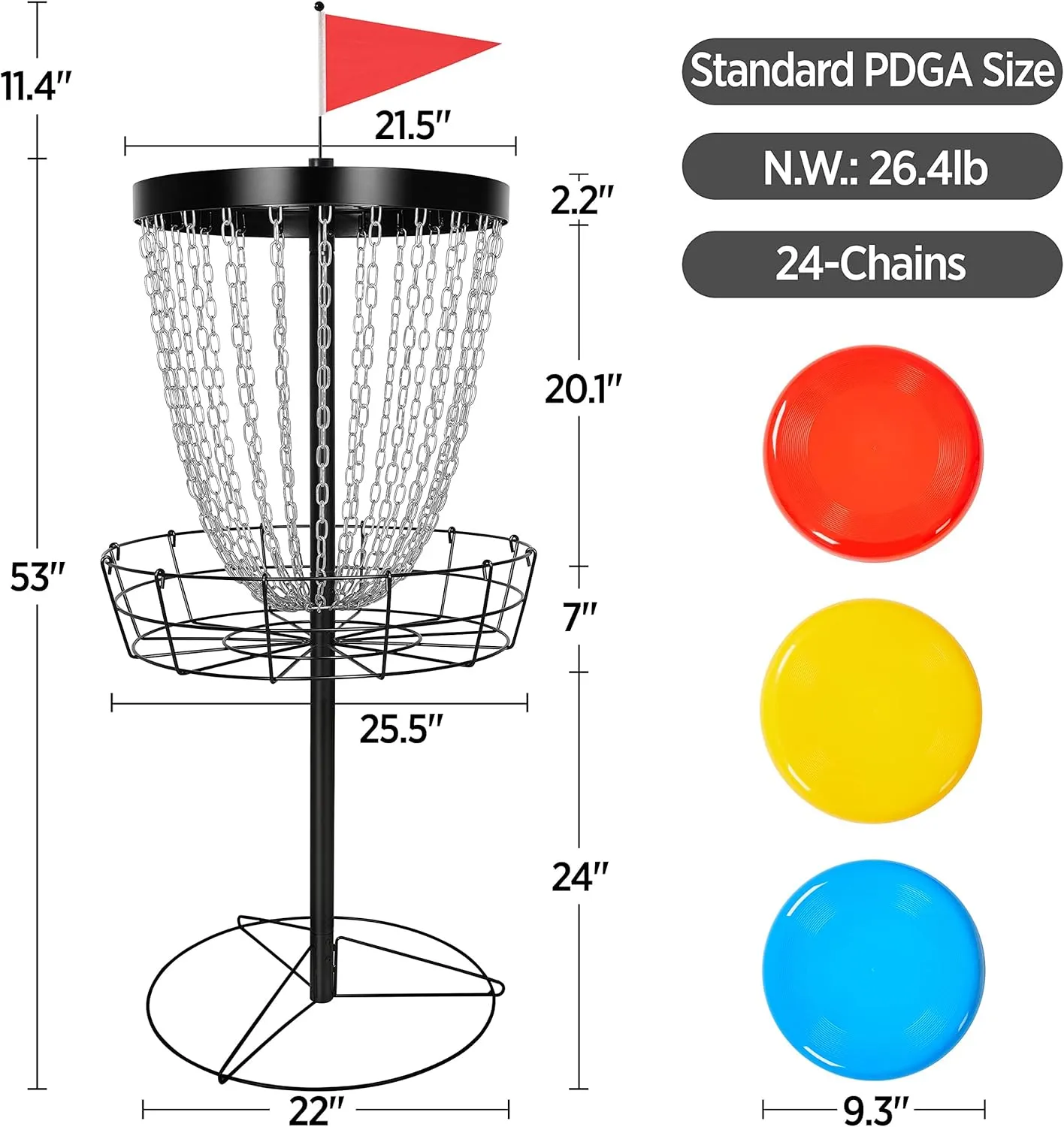 Yaheetech Portable Disc Golf Basket Target Disc Sports 12-Chain Practice Disc Golf Target Steel Hole Disc Golf Goals Catcher Indoor & Outdoor, Blue/Red/Orange/Black