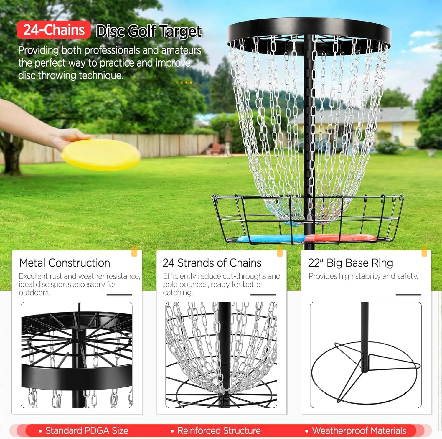 Yaheetech Portable Disc Golf Basket Target Disc Sports 12-Chain Practice Disc Golf Target Steel Hole Disc Golf Goals Catcher Indoor & Outdoor, Blue/Red/Orange/Black