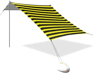 Yellow and Black Line Designed UPF50  Protection Beach Cabana Tent Waterproof Portable Sunshade with Sand Pockets for Backyard and Camping sombrillas para el sol Playa
