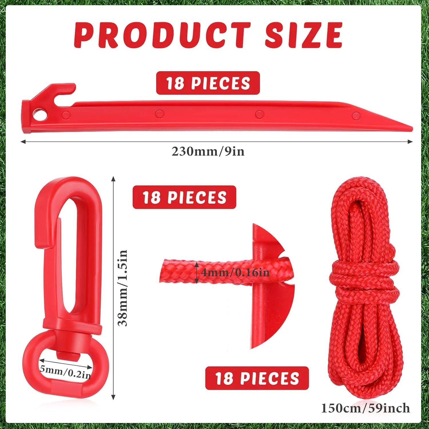 Yinkin 18 Sets Inflatable Stakes Replacement Yard Inflatable Plastic Stakes and Tethers for Christmas Lawn Tents Pegs Outdoor Camping Canopy