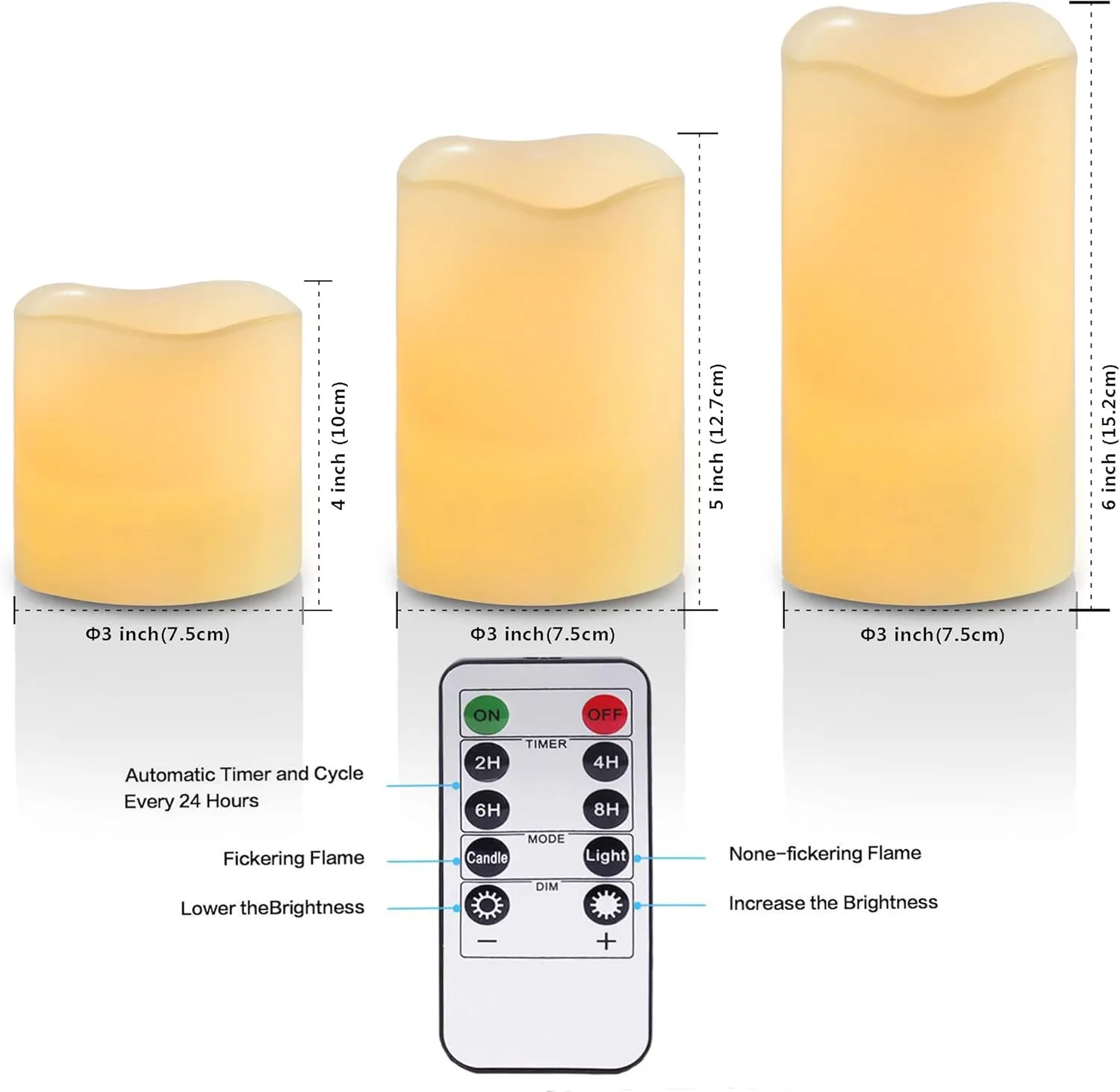 YIWER Wax Flameless Candles: 6 Pack Ivory Flameless Battery Operated Candle with Remote Timer Flickering Light for Mom Valentines Day Christmas Decor (Size: D3.15 x H 4"/5"/6",Include 2 Gift Boxes)