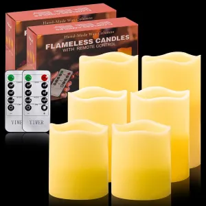 YIWER Wax Flameless Candles: 6 Pack Ivory Flameless Battery Operated Candle with Remote Timer Flickering Light for Mom Valentines Day Christmas Decor (Size: D3.15 x H 4"/5"/6",Include 2 Gift Boxes)