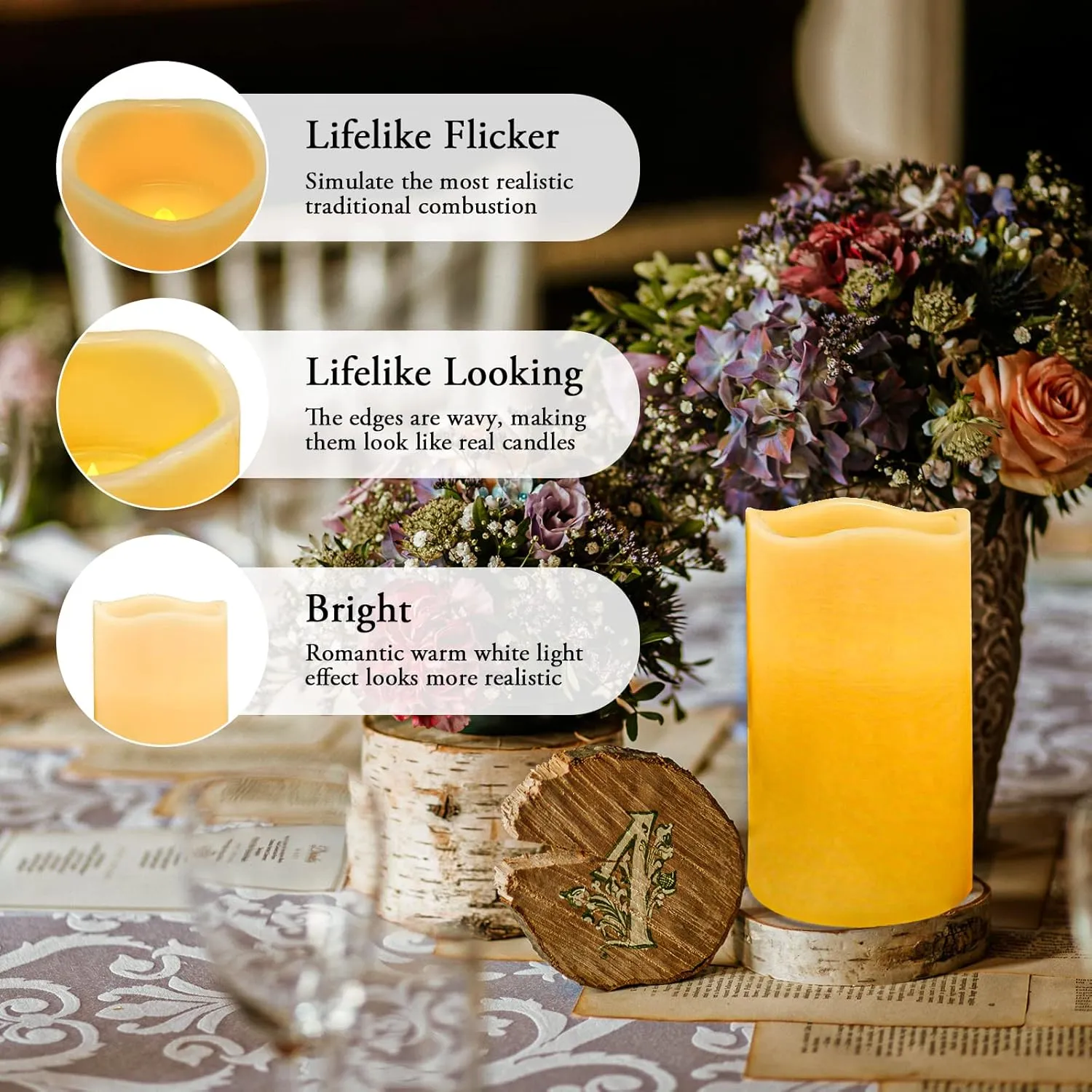 YIWER Wax Flameless Candles: 6 Pack Ivory Flameless Battery Operated Candle with Remote Timer Flickering Light for Mom Valentines Day Christmas Decor (Size: D3.15 x H 4"/5"/6",Include 2 Gift Boxes)