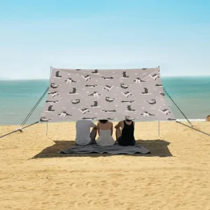 Yoga Dogs Poses Exercises Beach Canopy Tent Anti-UV & Wind Resistant, Boston Terrier Camping Sun Shelter Easy Setup Portable,Outdoor Shade Tents with Sandbags,Sand Shovels,Ground Pegs & Stabilit