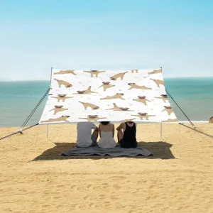 Yoga Pug Poses Exercises Beach Canopy Tent Anti-UV & Wind Resistant, Dog Paw Prints Camping Sun Shelter Easy Setup Portable,Outdoor Shade Tents with Sandbags,Sand Shovels,Ground Pegs & Stability