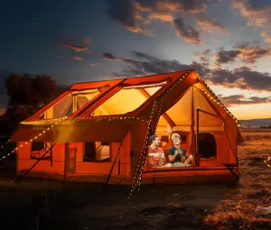 YOLENY Upgrade Fabric 13X10FT Inflatable Camping Tent, Large Skylight, 5 Mins Setup, for 8-10 People, Rainproof & Good Ventilation, All-Season, Orange