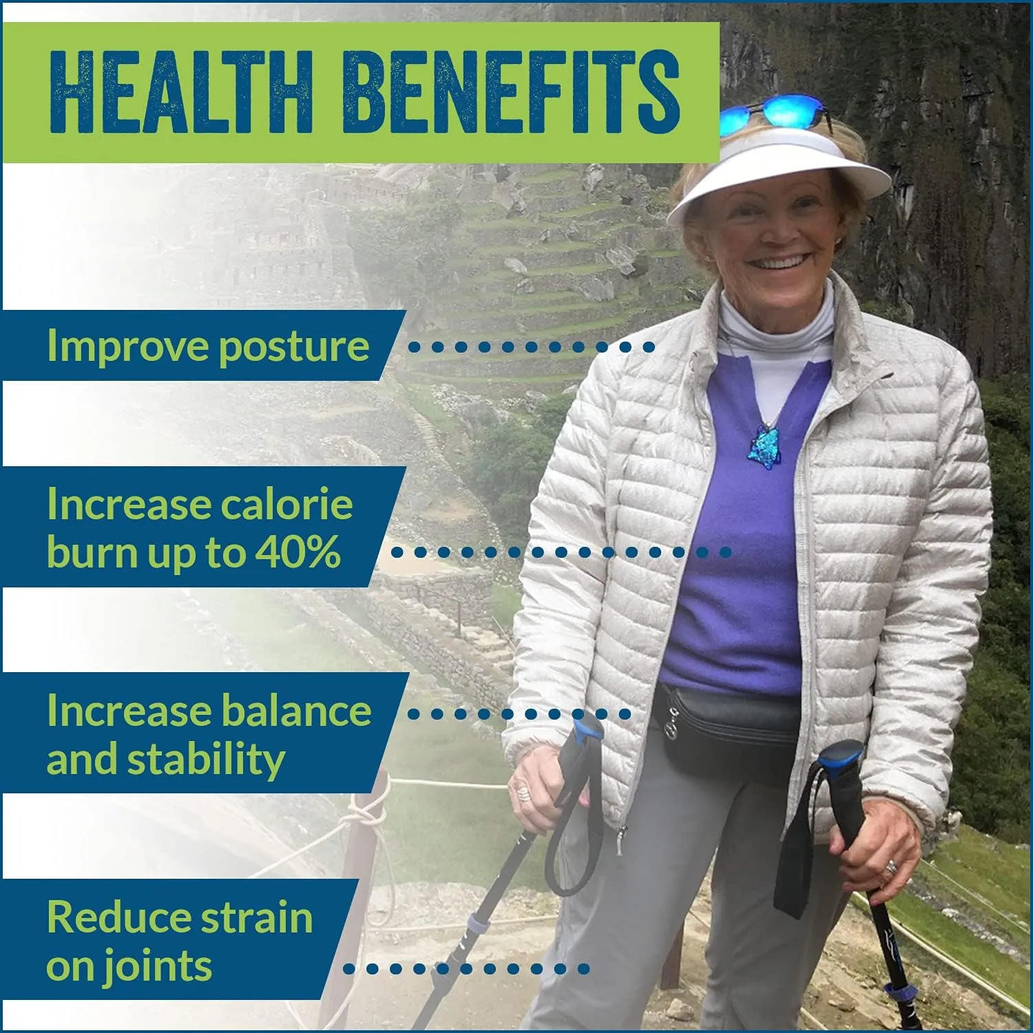 York Nordic Hiking & Walking Poles - Cushion Foam Grips w/Nordic Strap - Lightweight, Adjustable, and Great for Balance -2 Pieces w/Flip Locks, and Travel Bag - Heights 5'4"-6'2"