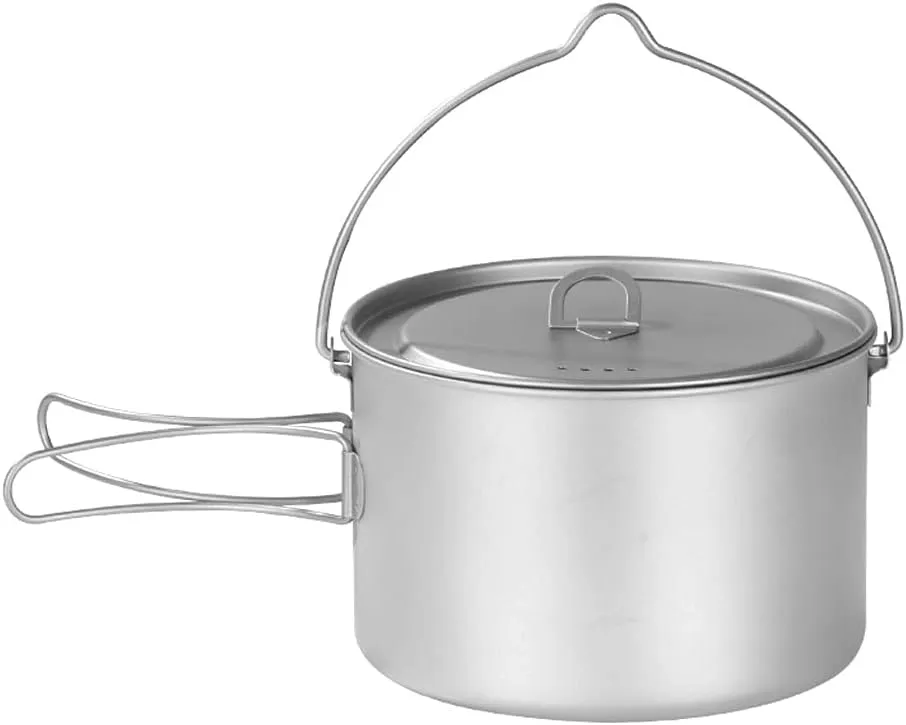 YYDS Outdoor Camping Outdoors Camping Cookware Lightweight Hanging Pot Camping Cooker Pure Titanium Foldable Hanging Pot Hiking Cooking Pot Adventures Picnics (Size : 1100ml)