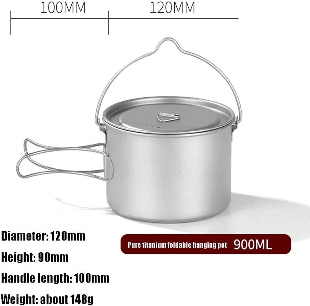 YYDS Outdoor Camping Outdoors Camping Cookware Lightweight Hanging Pot Camping Cooker Pure Titanium Foldable Hanging Pot Hiking Cooking Pot Adventures Picnics (Size : 900ml)