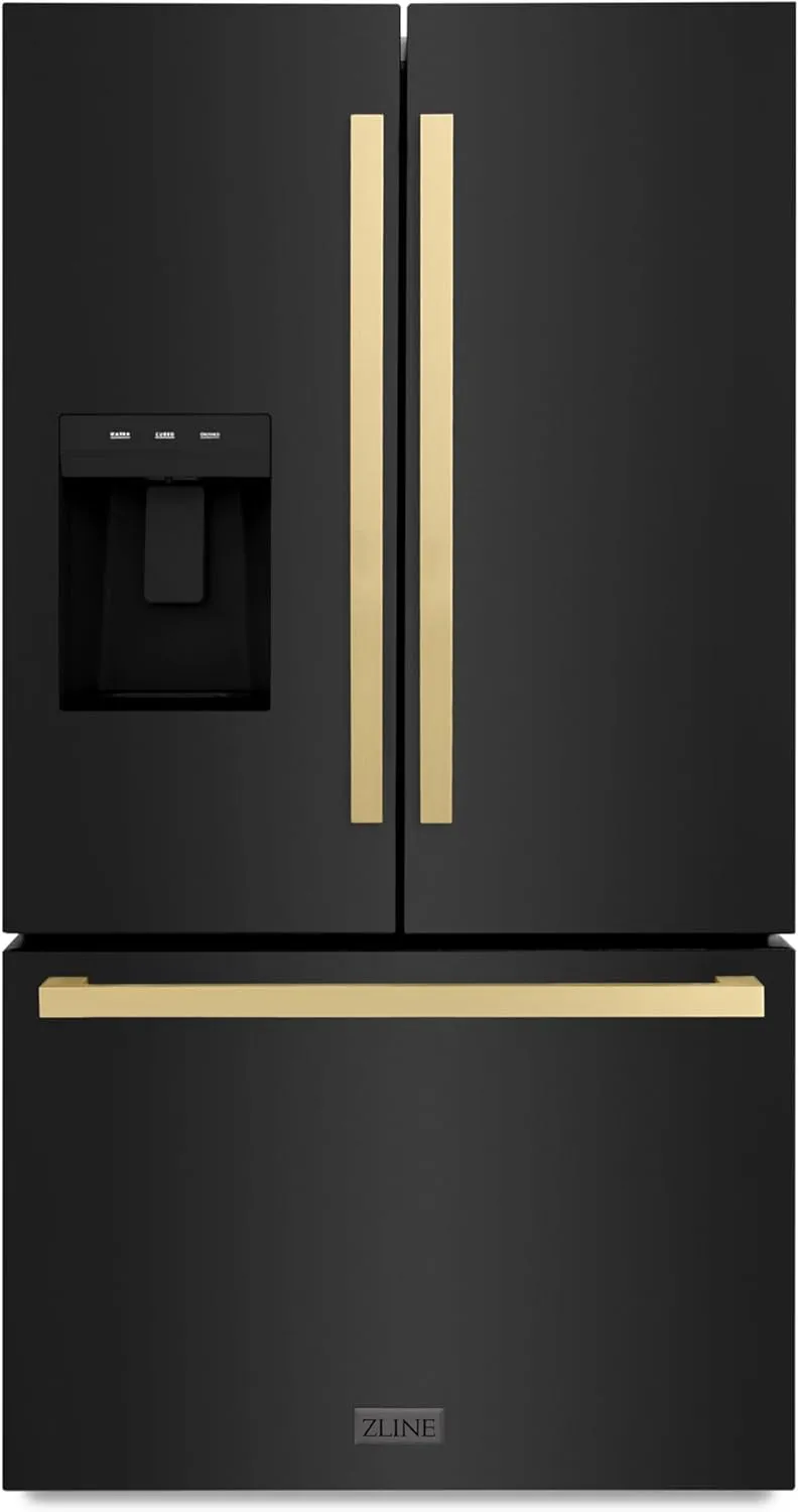 Z Line Kitchen and Bath ZLINE Autograph 36 in. Black Stainless Standard Refrigerator w/Bronze Handles (RSMZ-W36-BS-FCB)